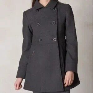PRANA Nicole Double Breasted Pea Coat Recycled Wool Charcoal Gray Size XS Classy
